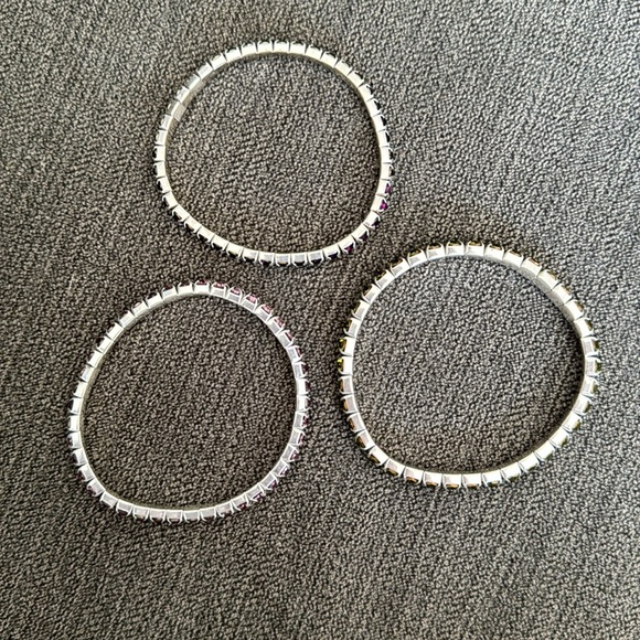 ✨Set of 3 sparkly colorful rhinestone bracelets! Lime green, purple, pink - Picture 5 of 8